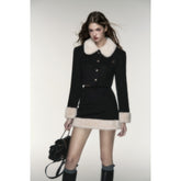French Milk Fur Collar Wool Set
